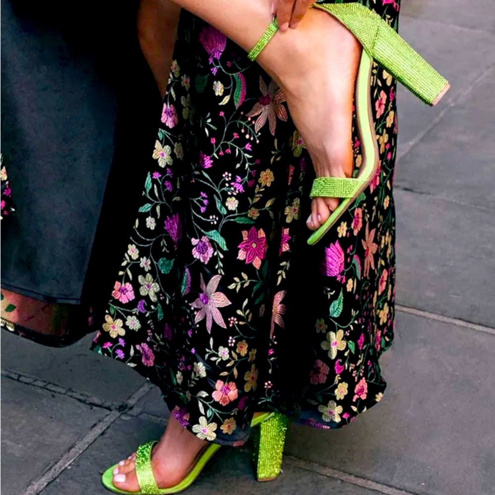 Taylor Green Suede Rhinestone Ankle-Strap Heels